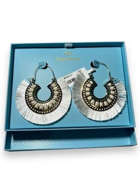 Parker Rose White Fringe Hoop Gold Earrings